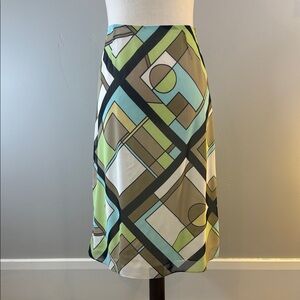 Harold's Vintage A-Line Skirt with Abstract Pattern in Green and Brown